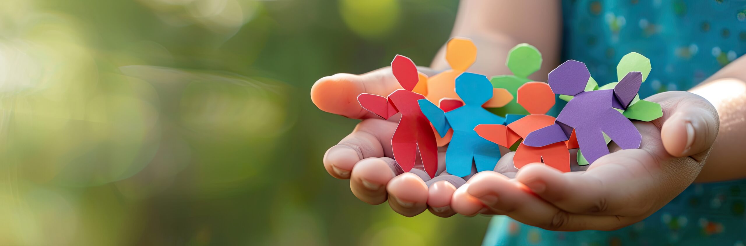 Manos sosteniendo recortes de papel que simbolizan comunidad y apoyo